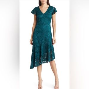 Sam Edelman Floral Lace Asymmetric A-line dress. Size 2. Teal. NWT.